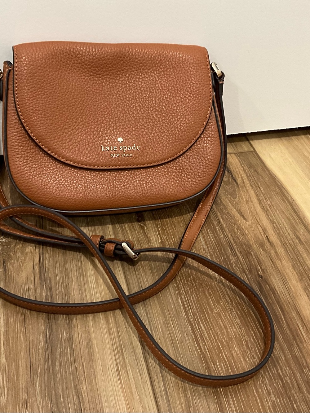 Kate Spade Leila Mini Flap Crossbody Pebble Leather Cognac Brown *Excellent*